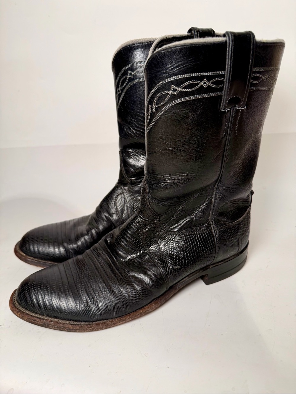 Vintage 90s Justin Lizard Roper Black 3112 Teju Boots 10D USA Exotic Cowboy USA